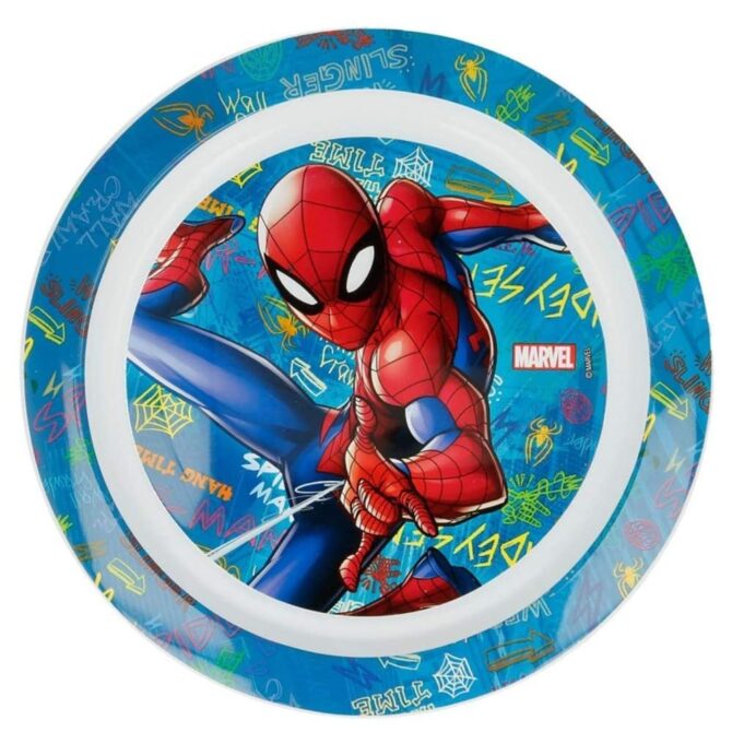 Set Pappa Spiderman Uomo Ragno Marvel 2 Piatti + Bicchiere Bambino