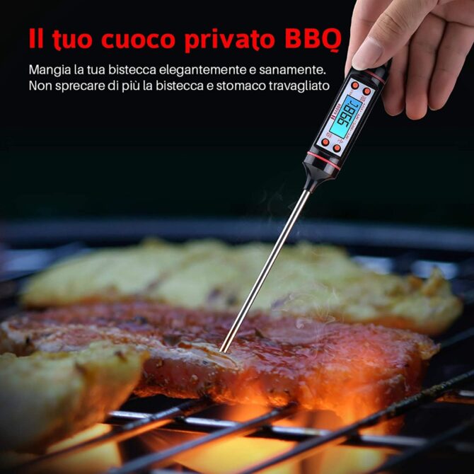 Habor Termometro da Cucina, 5.9" Sonda Lunga, 5S Lettura Istantanea, Display LCD con Controluce Termometro Cucina Digitale Professionale per Carne BBQ Latte Vino Olio Acqua Alimenti