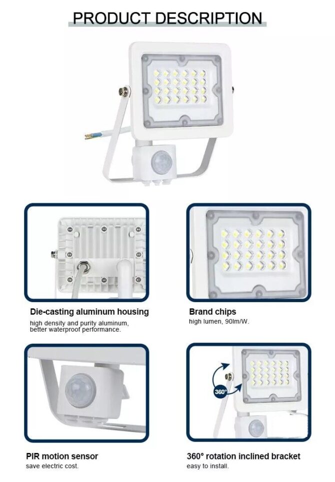 Faretto a Led con Sensore di Movimento Crepuscolare per Esterno IP65 Regolabile