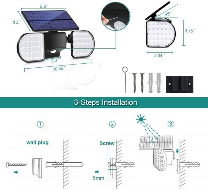 Faretti Solari a Led da Esterno illuminazione grandangolare , lampade solari da giardino