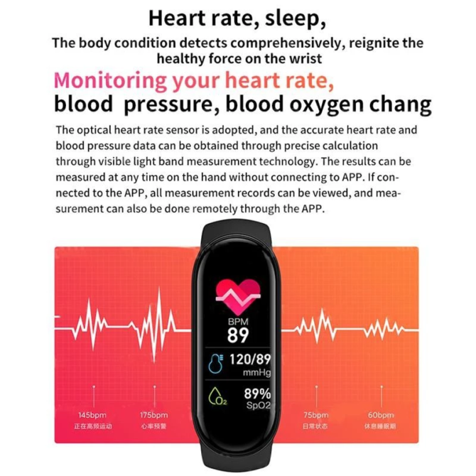 Smartwatch M6 braccialetto da Uomo e Donna per Attività Sportive con Cardiofrequenzimetro Impermeabile