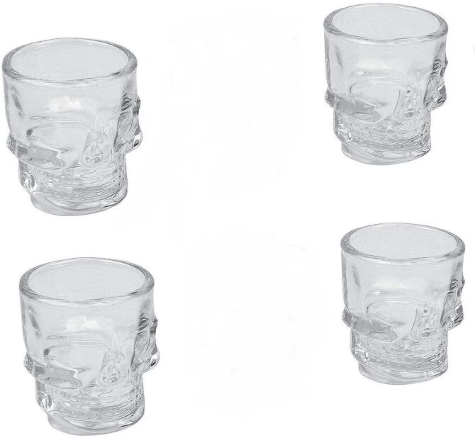 Set di 6 Bicchierini per Shots e Chupitos Bicchierino Whisky Vodka Rum e Liquori a forma di Teschio Tazzine Resistenti in Vetro di Alta Qualità